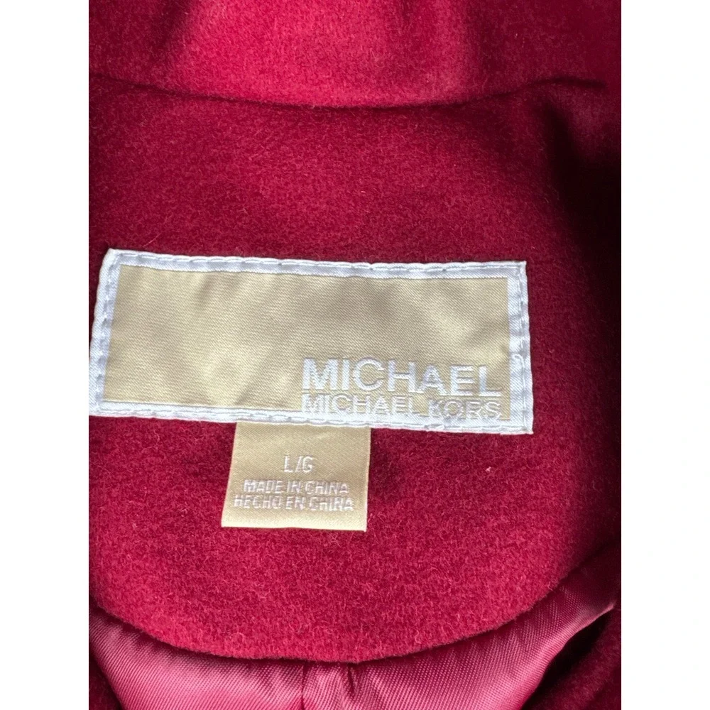 Michael Michael Kors Womens Red Wool Blend Double Breasted Pea Coat Jacket Large